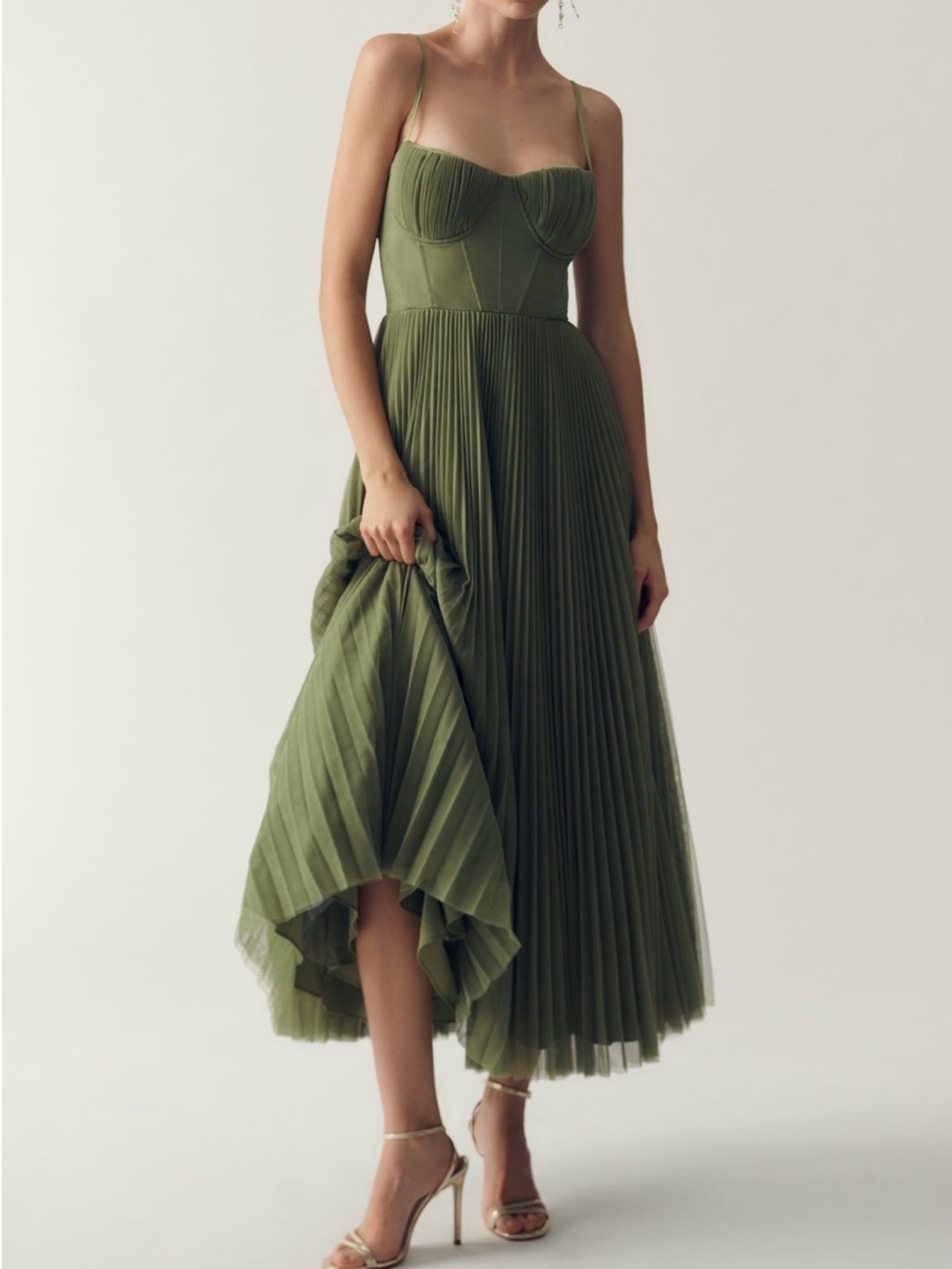 HUTCH AMARA CORSET PLEATED TULLE FIT & FLARE MIDI DRESS - Anthropologie - Picture 9 of 9
